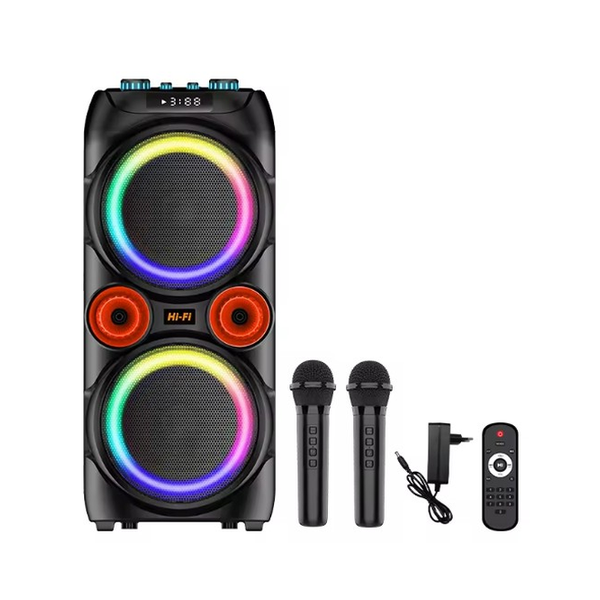 Mobileleb Audio SING-E ZQS10218 Portable Wireless 60W Big Bass Outdoor Rgb Led Wireless Speaker Box Subwoofer 2 Microphones Party Speaker
