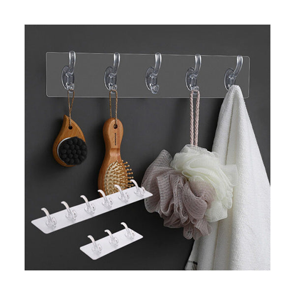Mobileleb Bathroom Accessories Transparent / Brand New Transparent Strong Adhesive Door Wall Hanger Hooks, 6 Row - 96865