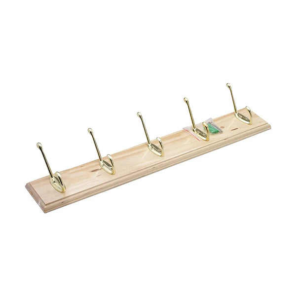 Mobileleb Bathroom Accessories Brown / Brand New / 5 Hooks Wooden Board Hook Rack - 11706, Available in Different Sizes