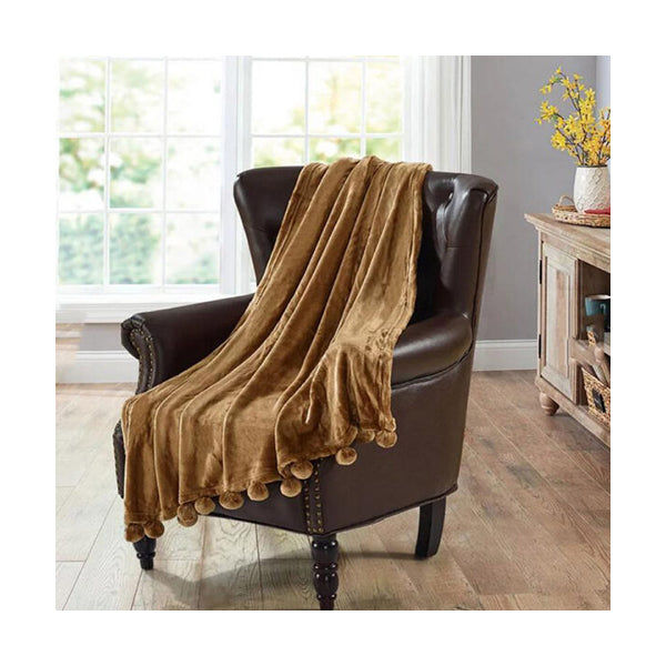 Mobileleb Gold / Brand New Blanket with 18 PCS Pompoms 200*230 cm - 97372