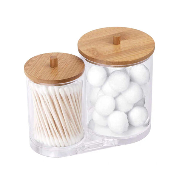 Mobileleb Cabinets & Storage Transparent / Brand New 2-in-1 Cotton Buds Container Box with Bamboo Lid - 11149