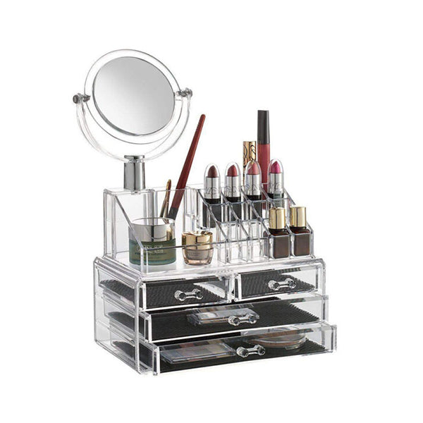 Mobileleb Cabinets & Storage Transparent / Brand New Acrylic Cosmetic Organizer, 3 Drawer Set with Mirror #JN-878 - 89659
