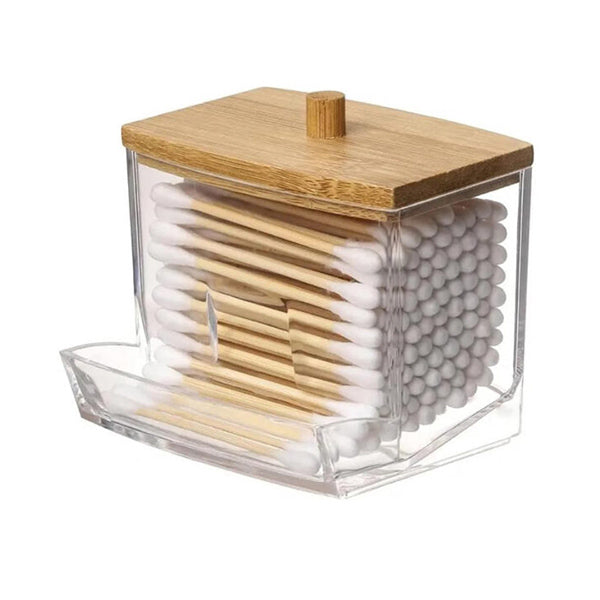 Mobileleb Cabinets & Storage Transparent / Brand New Cotton Buds Box with Bamboo Lid - 11146