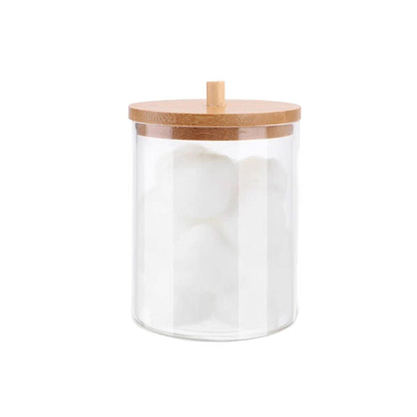 Mobileleb Cabinets & Storage Transparent / Brand New Cotton Buds Holder with Bamboo Lid - 11145
