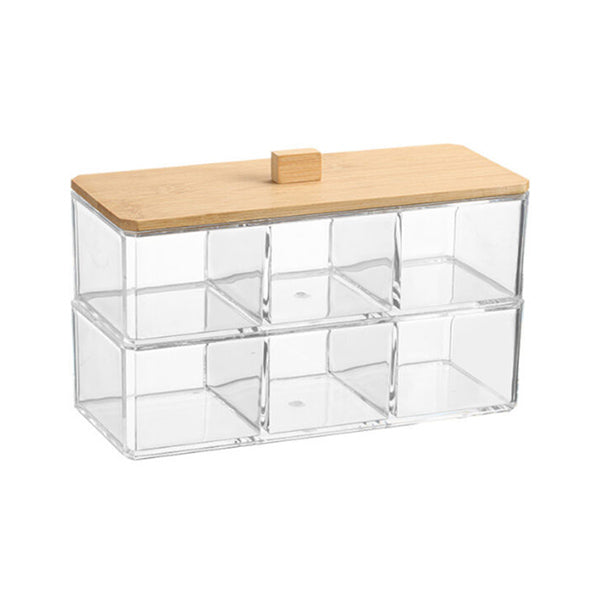 Mobileleb Cabinets & Storage Transparent / Brand New Cotton Swab Containers 2 x Layers with Bamboo Lid - 11148