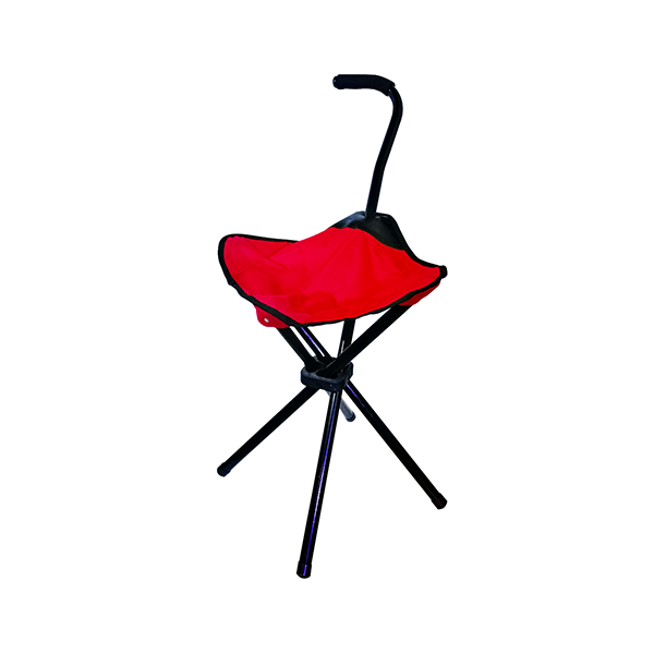 Mobileleb Chairs Red / Brand New 4 Legs Folding Camping Chair, Walking Cane Seat - Walking Cane for Balance with Chair