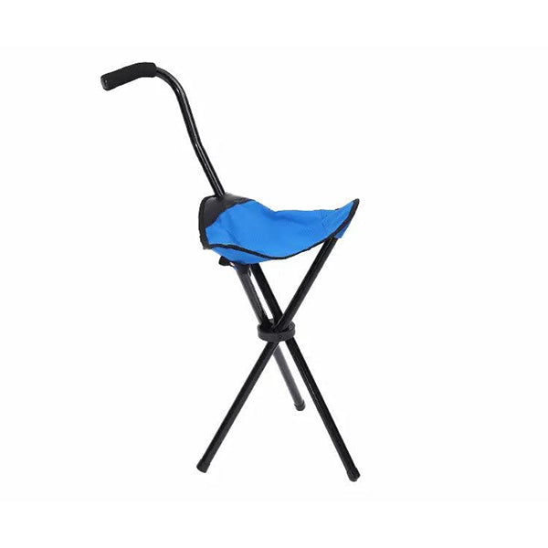 Mobileleb Chairs Blue / Brand New 4 Legs Folding Camping Chair, Walking Cane Seat - Walking Cane for Balance with Chair