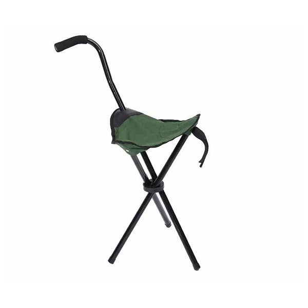 Mobileleb Chairs Green / Brand New 4 Legs Folding Camping Chair, Walking Cane Seat - Walking Cane for Balance with Chair