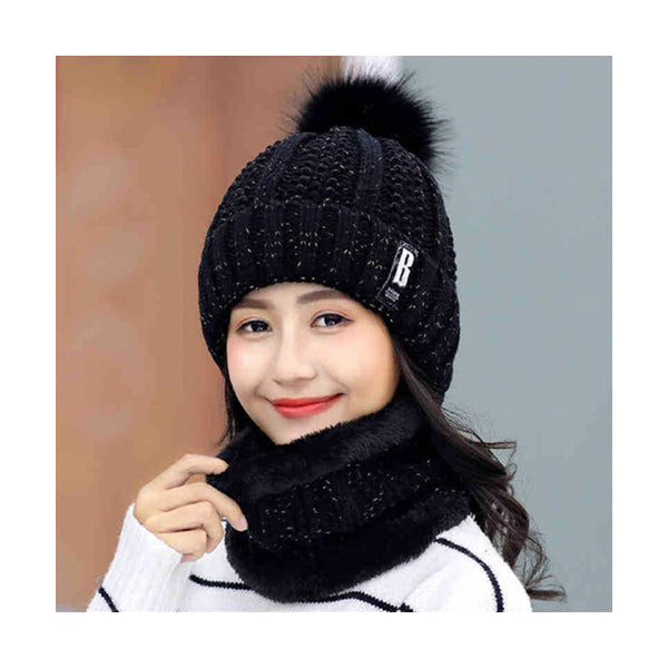 Mobileleb Clothing Accessories Black / Brand New 2 Pcs Ball Cap and Scarf Soft Warm Snow - 97529