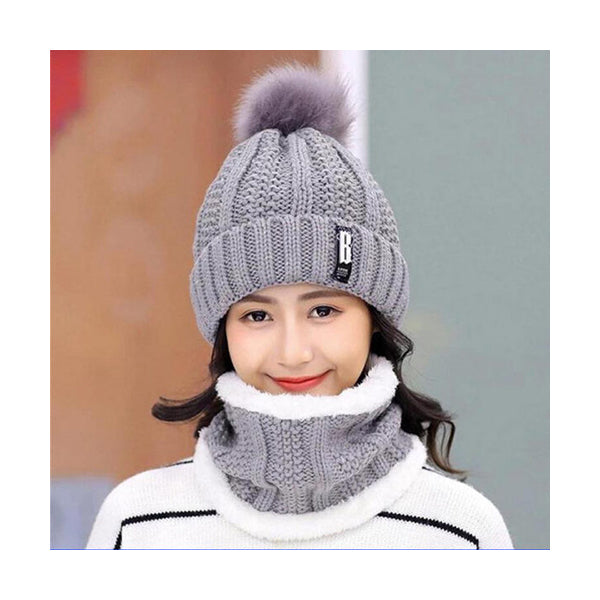 Mobileleb Clothing Accessories Grey / Brand New 2 Pcs Ball Cap and Scarf Soft Warm Snow - 97529