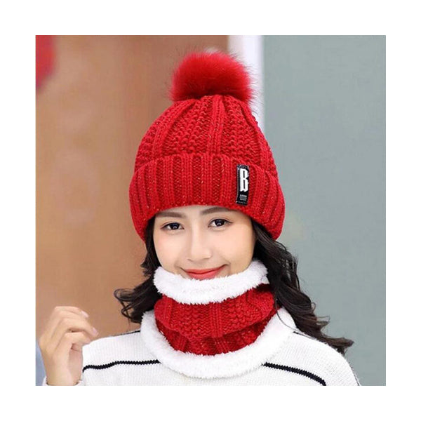Mobileleb Clothing Accessories Red / Brand New 2 Pcs Ball Cap and Scarf Soft Warm Snow - 97529