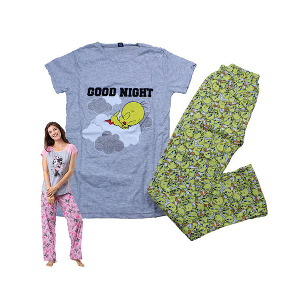 Mobileleb Clothing Grey / Brand New Women’s Cotton Grey Printed Night Suit – Good Night Tweety - Size Large