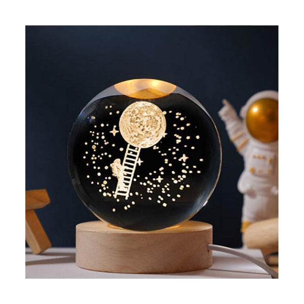 Mobileleb Decor Brown / Brand New 10 cm Astronaut Crystal Glass Ball Light 3D Nightlight Wooden LED Display Base Stand - 10375-AST