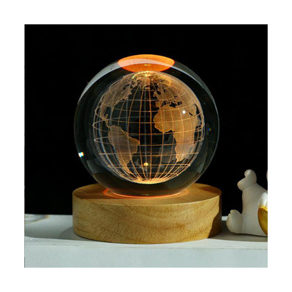 Mobileleb Decor Brown / Brand New 10 cm Earth Crystal Glass Ball Light 3D Nightlight Wooden LED Display Base Stand - 10375-EARTH