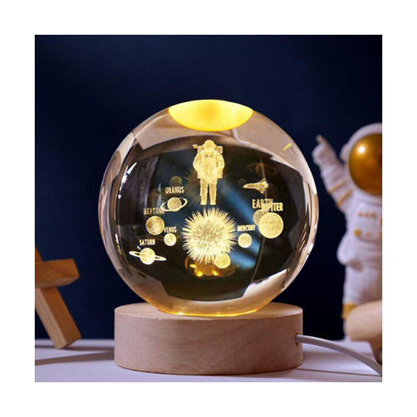Mobileleb Decor Brown / Brand New Astronaut Heart Crystal Glass Ball Light 3D Nightlight Wooden LED Display Base Stand - Size 6cm - 10373-AST