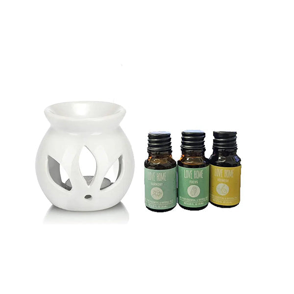 Mobileleb Decor White / Brand New Ceramic Oil Burner with 3 Bottles of Essential Oil 10 Ml - 12074