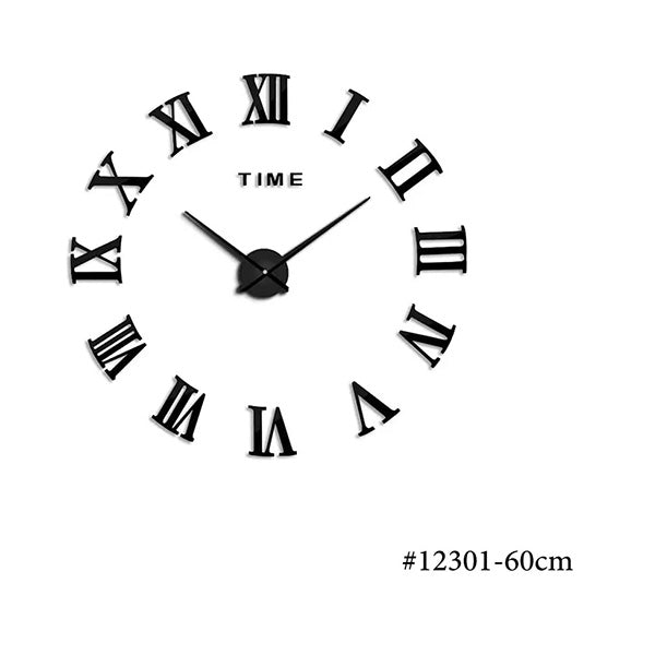 Mobileleb Decor Black / Brand New / 60Cm DIY Wall Clock 3D Mirror, Roman Number ZH019 - 12301