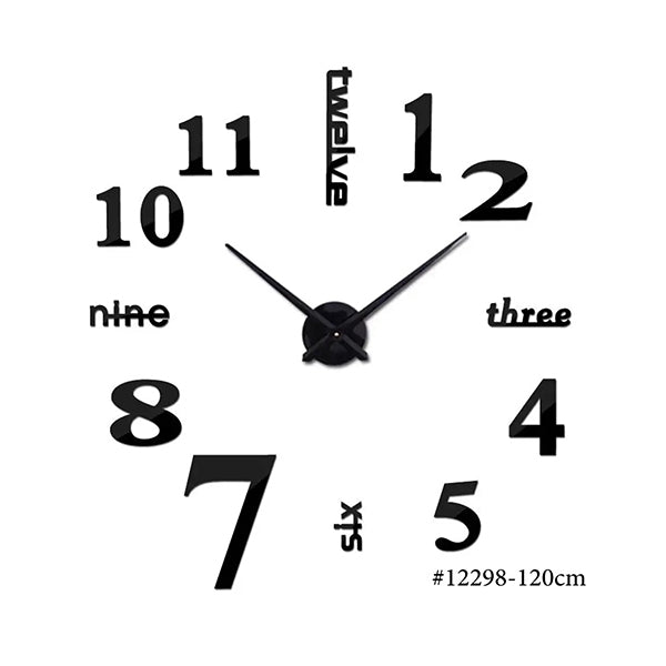 Mobileleb Decor Black / Brand New / 120CM DIY Wall Clock 3D Mirror, Word and Number ZH015 - 12298