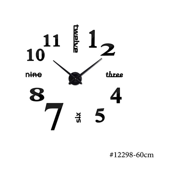 Mobileleb Decor Black / Brand New / 60Cm DIY Wall Clock 3D Mirror, Word and Number ZH015 - 12298