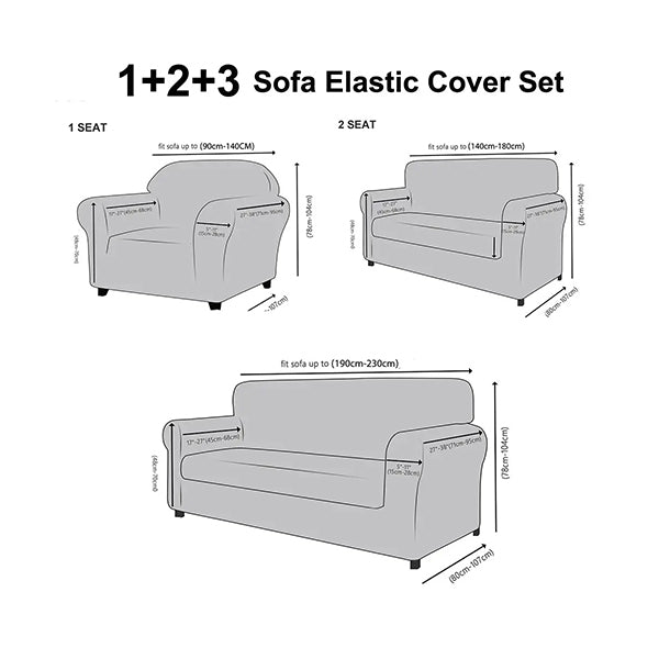 Mobileleb Decor Grey / Brand New / 1+2+3 Set Super Stretch Elastic Sofa Cover Set, Available in Different Size - 12363