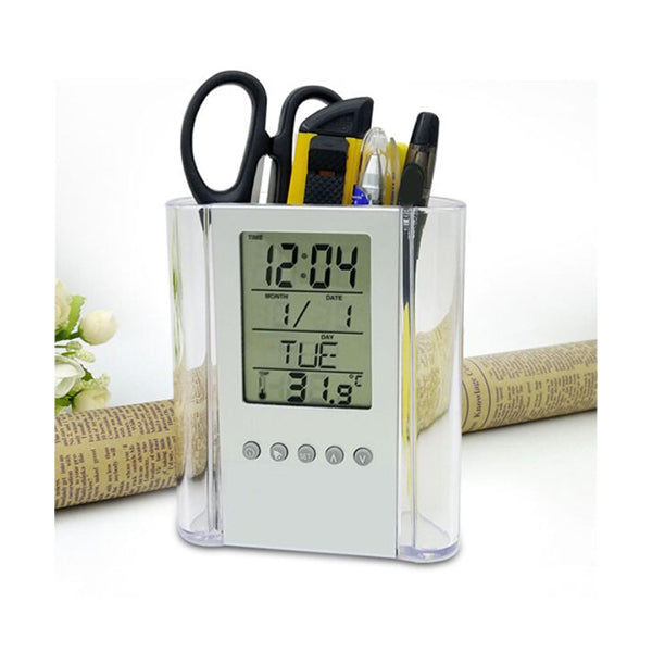 Mobileleb Decor Transparent / Brand New Transparent Pen Holder with Digital Alarm Clock - 10093