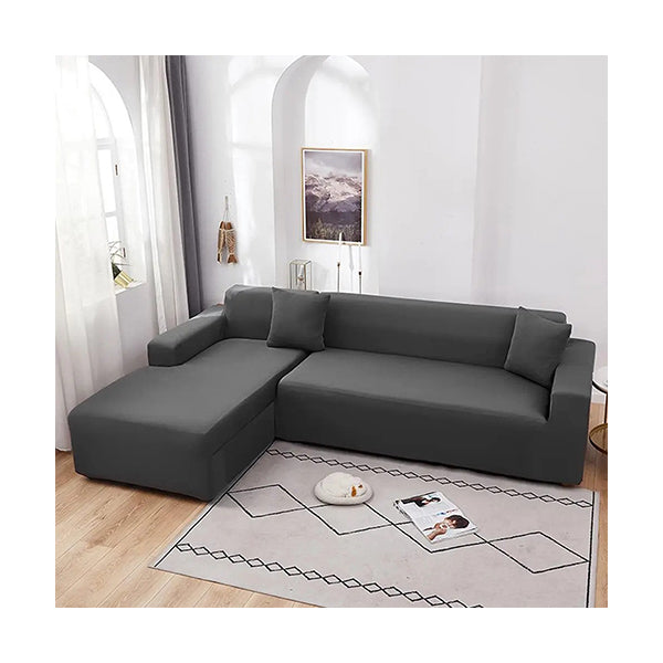 Mobileleb Decor Dark Grey / Brand New Universal 2-Piece L Shape Sofa Cover Spandex Super Soft Stretch for Living Room, Anti Slip, 3+3