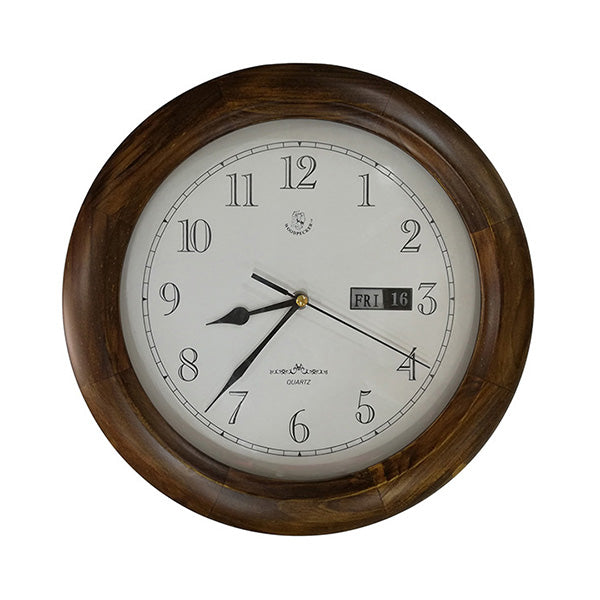 Mobileleb Decor Brown / Brand New Woodpecker Quartz Analog Round Wall Clock with Calendar 28cm Diameter - 7288
