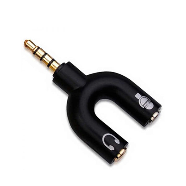 Mobileleb Electronics Accessories Black / Brand New Plug 3.5mm Audio Port with 4 Poles to Two 3.5mm Audio Port with 3 Poles Stereo Splitter Audio 1 Male to 2 Female Earphone U Shape Headset - P242