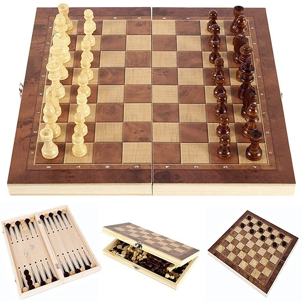 Mobileleb Games Brown / Brand New Wooden Folding Chess, Checkers & Backgammon Board - Size 30x30cm