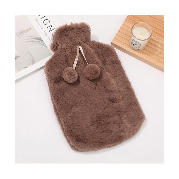 Mobileleb Health Care Brown / Brand New 2L PVC Hot Water Bottle with Fluffy Cover L32 x W20Cm - 97432