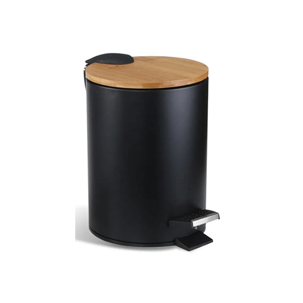 Mobileleb Household Supplies Black / Brand New Bathroom Trash Can with Bamboo Lid Soft Close and Foot Pedal 5L - 12004