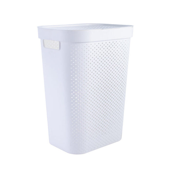 Mobileleb Household Supplies White / Brand New Deluxe Plastic Laundry Basket With Lid - Size Large - 96863