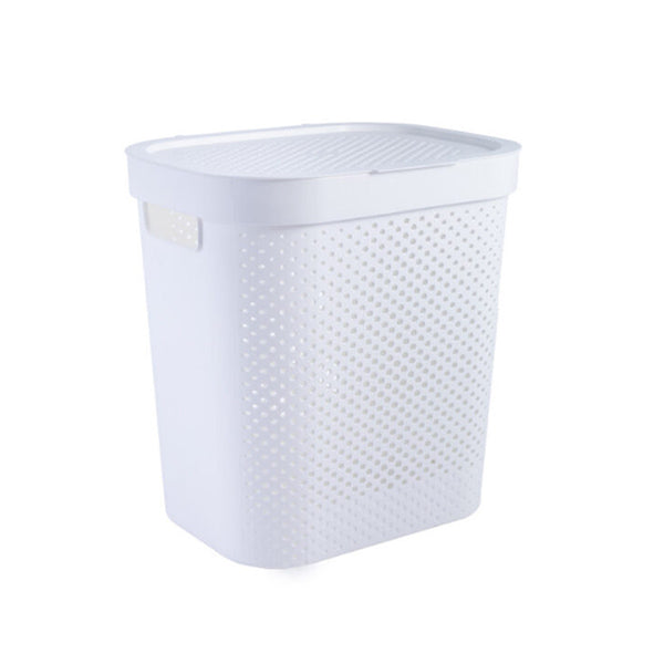 Mobileleb Household Supplies White / Brand New Deluxe Plastic Laundry Basket With Lid - Size Small - 96863