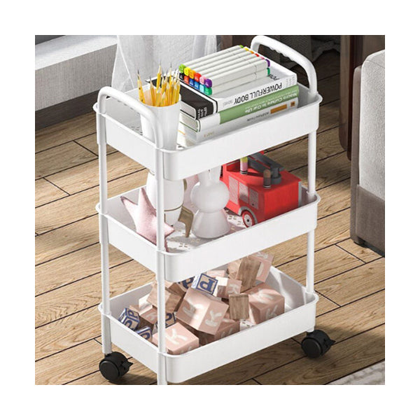 Mobileleb Household Supplies White / Brand New Plastic Rolling Utility Cart with Handle - 3 Tier - 10590