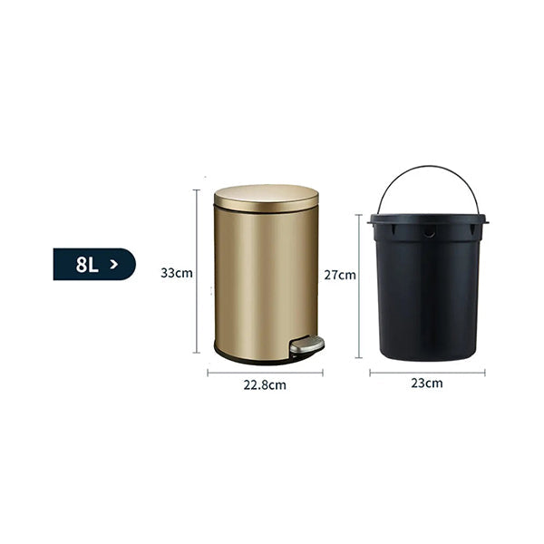 Mobileleb Household Supplies Gold / Brand New / 8L Stainless Steel Round-Foot Trash Can - 12007