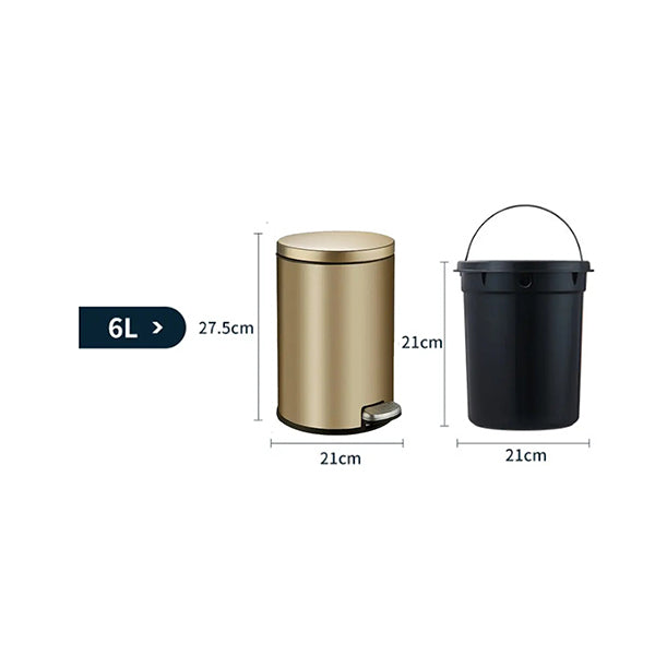 Mobileleb Household Supplies Gold / Brand New / 6L Stainless Steel Round-Foot Trash Can - 12007