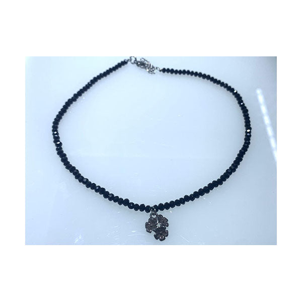 Mobileleb Jewelry Black / Brand New Crystal Beads Choker Necklace with Flower Black Beads for Girls and Women - CryN7K49C