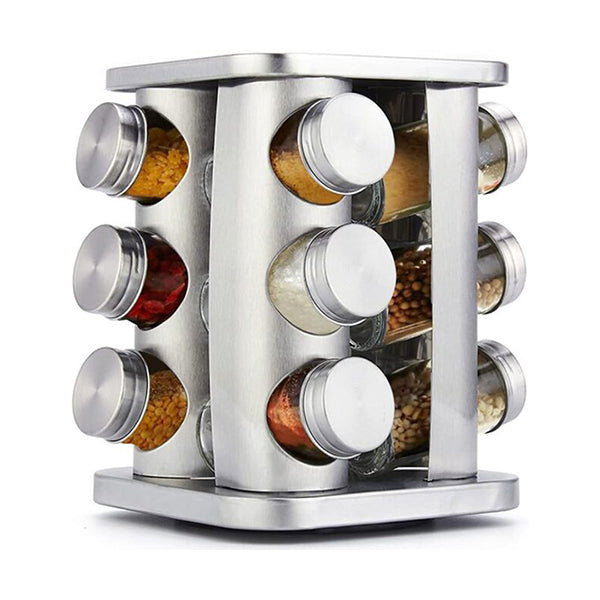 Mobileleb Kitchen & Dining Silver / Brand New 12-JARS 100ML Stainless Steel Rotating Seasoning Spice Jar Set - 10500