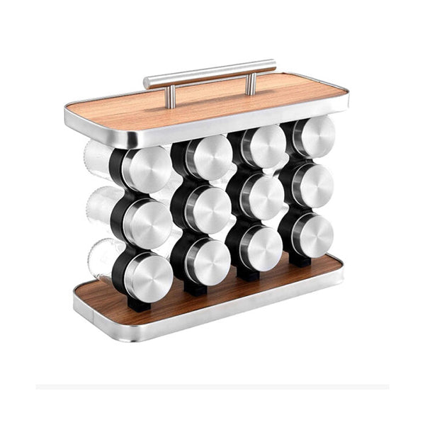 Mobileleb Kitchen & Dining Silver / Brand New 12-JARS Stainless Steel Wood Grain Spice Rack - 10496