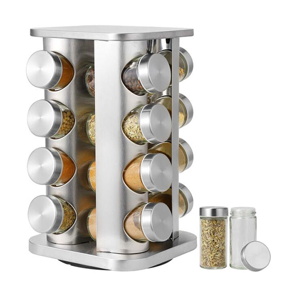 Mobileleb Kitchen & Dining Silver / Brand New 16-JARS 100ML Stainless Steel Rotating Seasoning Spice Jar Set - 10501