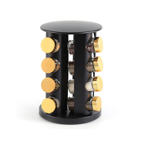 Mobileleb Kitchen & Dining Black / Brand New 16-Jars Stainless Steel Black Rotating Spice Rack - 10527