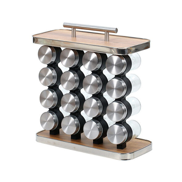 Mobileleb Kitchen & Dining Silver / Brand New 16-JARS Stainless Steel Wood Grain Spice Rack - 10497