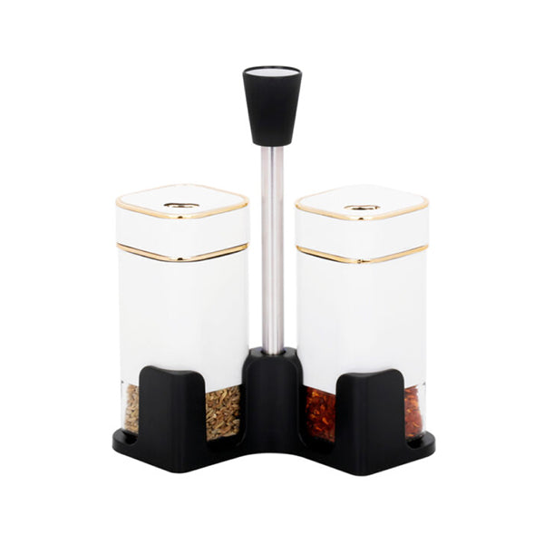 Mobileleb Kitchen & Dining White / Brand New 2 Pieces Salt and Pepper Shakers Set With Stand - 10510