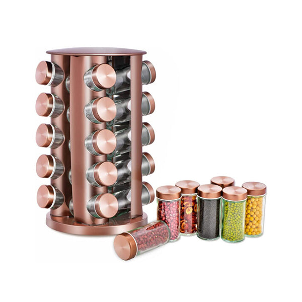Mobileleb Kitchen & Dining Copper / Brand New 20 Spice Jars Spice Carousel Stainless Steel 360° Rotatable - 10525