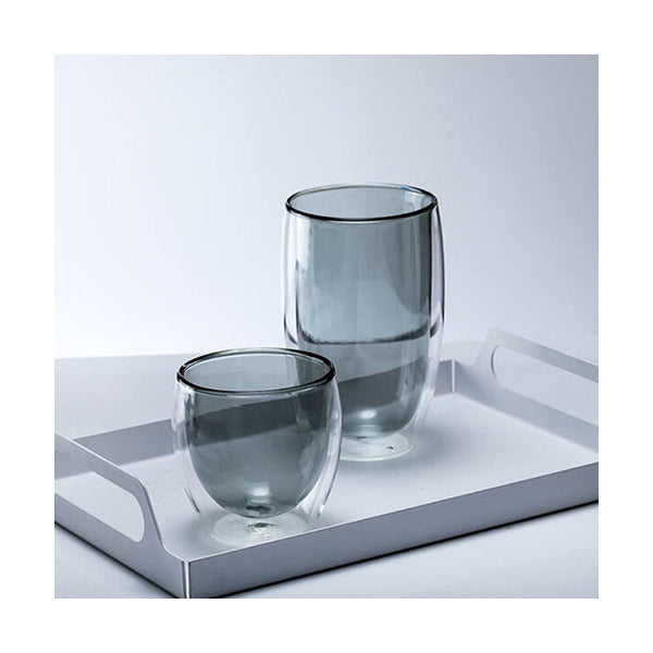 Mobileleb Kitchen & Dining Transparent / Brand New 250ml Grey Double Glass Cup (D8 X H9) CM - 11005