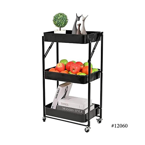 Mobileleb Kitchen & Dining Black / Brand New 3-Layer Foldable Storage Organizer Trolley with Wheels - 12060