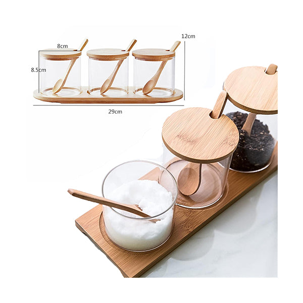 Mobileleb Kitchen & Dining Brown / Brand New 3-Piece Set Storage Jar with Wood Lid & Tray - 11301