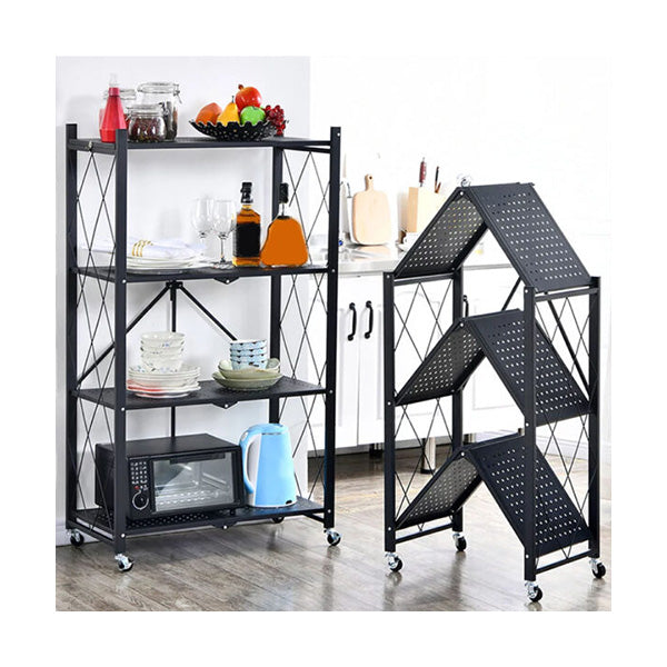 Mobileleb Kitchen & Dining Black / Brand New 3-Tier Foldable Storage Shelves With Wheels - 98503