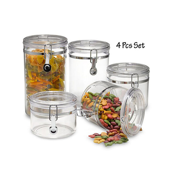 Mobileleb Kitchen & Dining Transparent / Brand New 4 Pcs Clear Canister Set with Clamp Lids