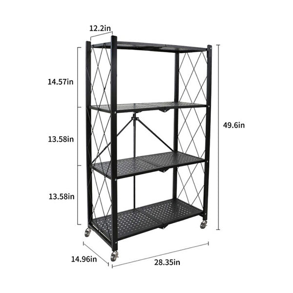 Mobileleb Kitchen & Dining Black / Brand New 4-Tier Foldable Storage Shelves With Wheels - 97221